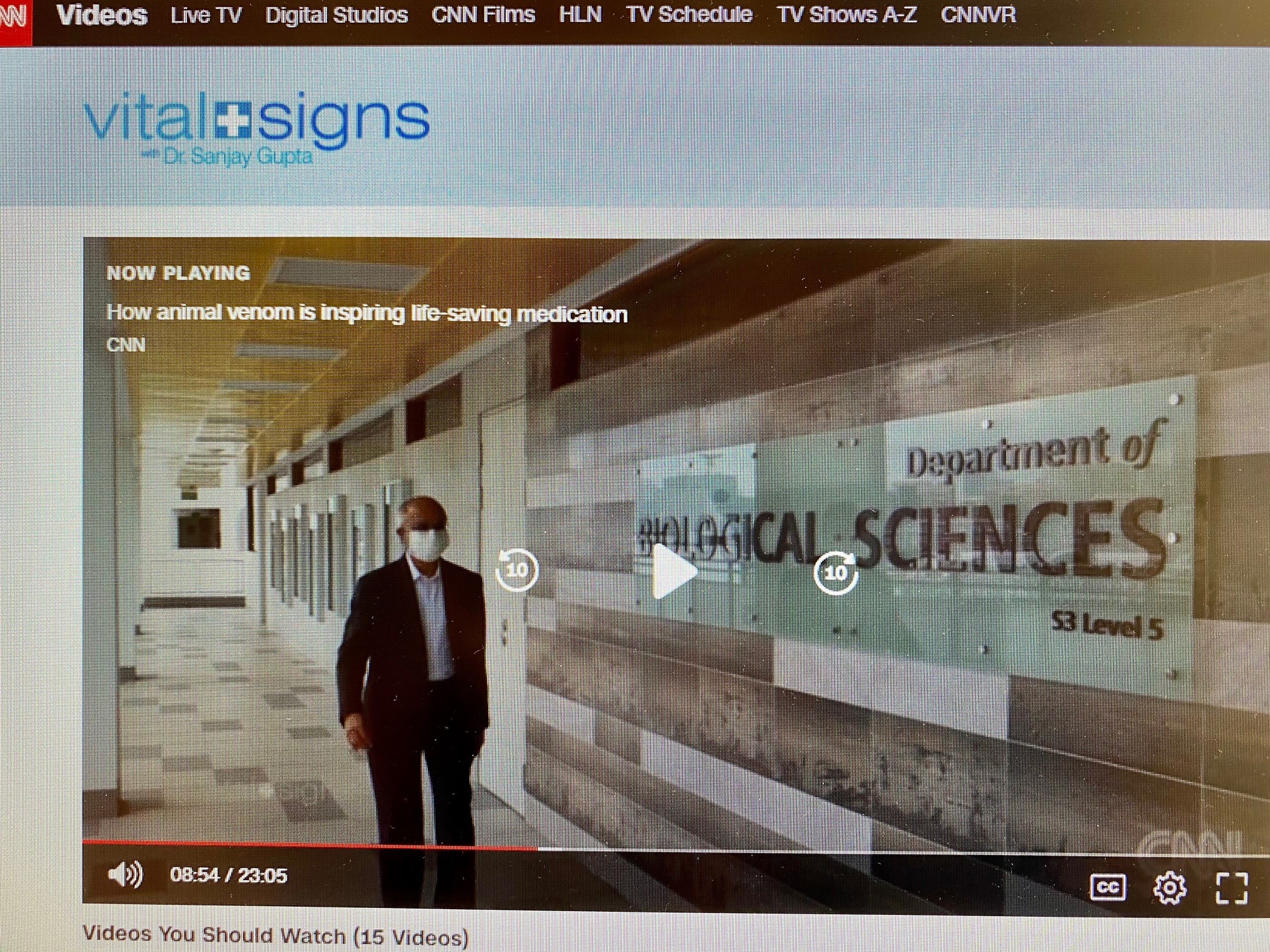 CNN video channel (Vital Signs) featured Prof RM Kini’s work on animal venom