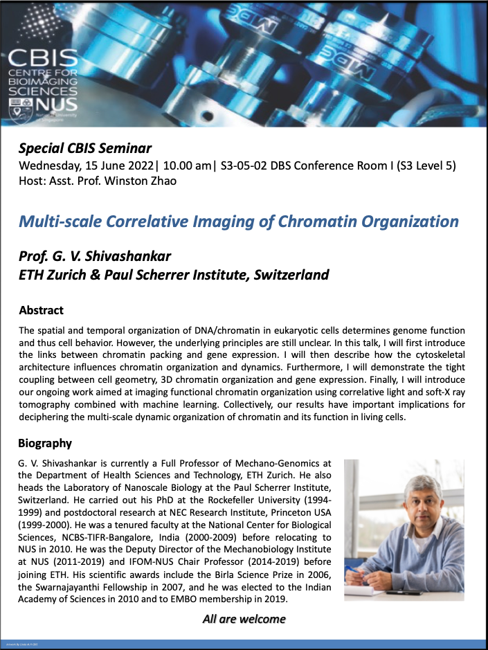 Special CBIS Seminar: Multi-scale correlative imaging of chromatin organization