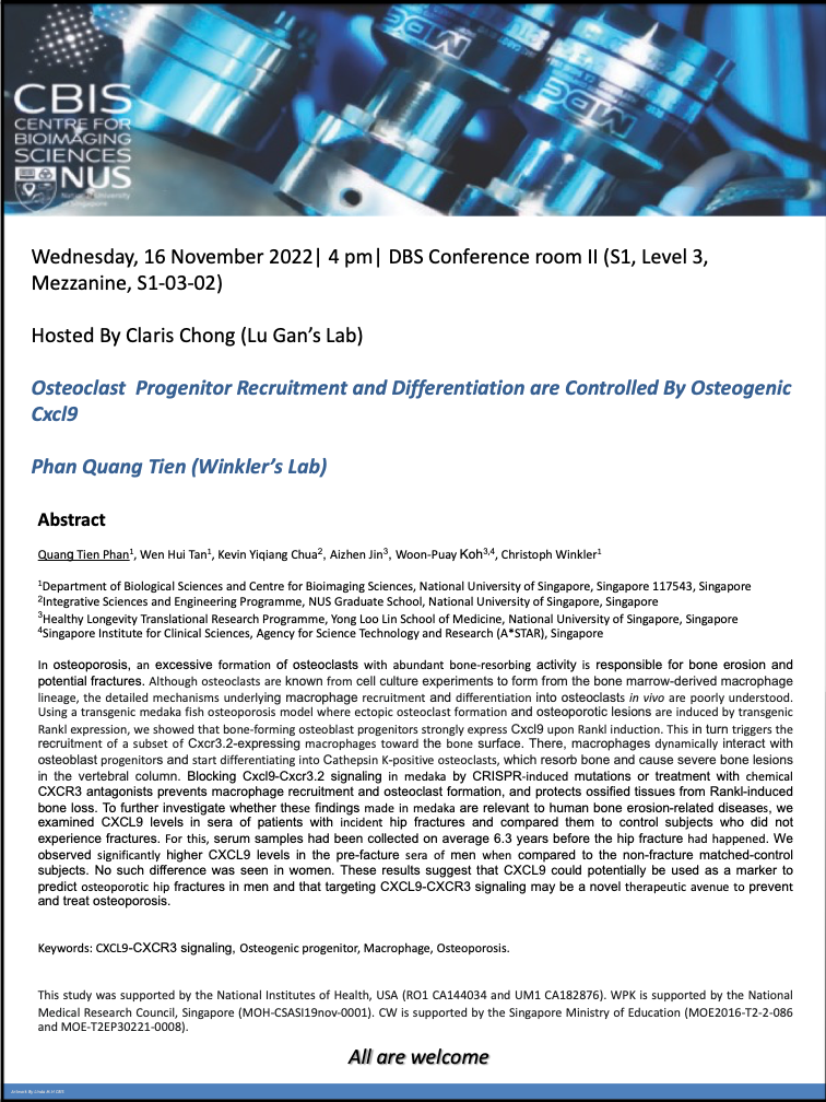 CBIS Seminar: Osteoclast progenitor recruitment and differentiation are controlled by osteogenic Cxcl9