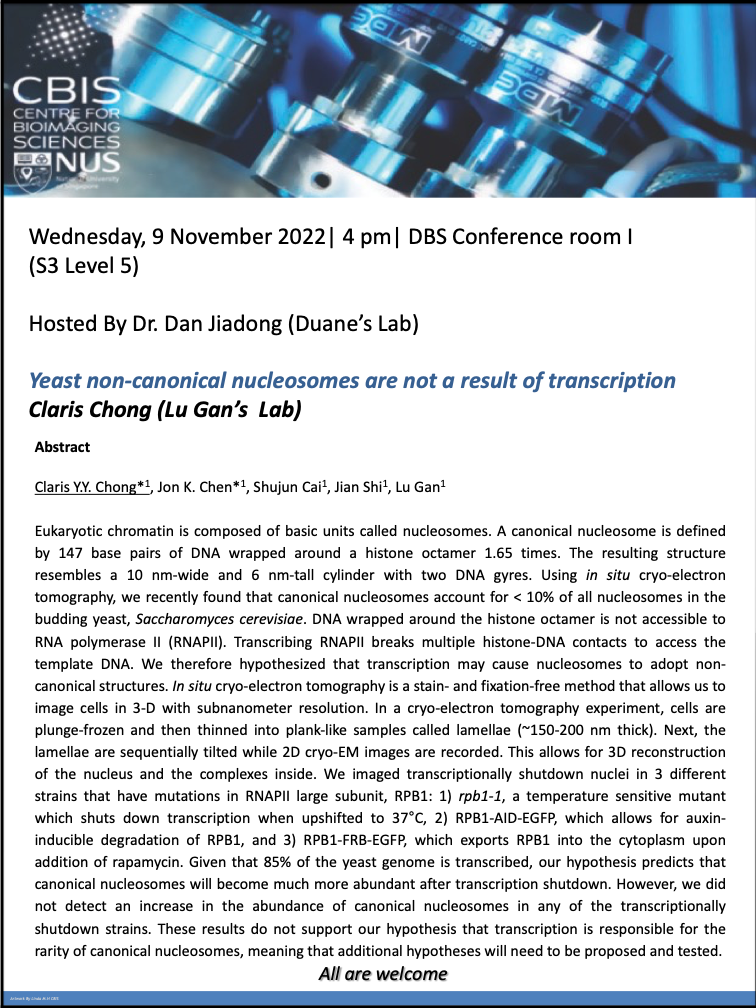 CBIS Seminar: Yeast non-canonical nucleosomes are not a result of transcription