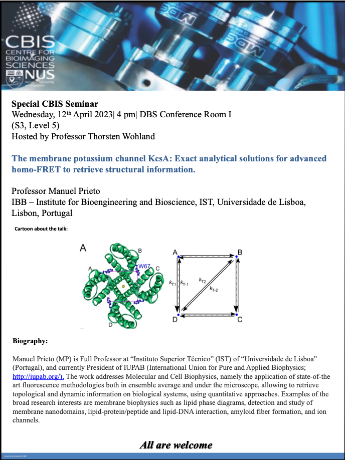 Special CBIS Seminar: The membrane potassium channel KcsA: exact analytical solutions for advanced homo-FRET to retrieve structural information