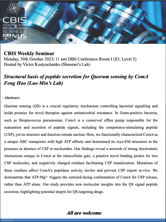 CBIS Seminar: Structural basis of peptide secretion for quorum sensing by ComA