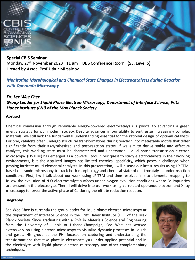 CBIS Special Seminar: Monitoring morphological and chemical state changes in electrocatalysts during reaction with operando microscopy
