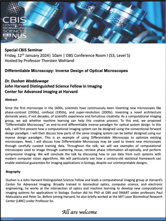 CBIS Special Seminar: Differentiable microscopy: inverse design of optical microscopes
