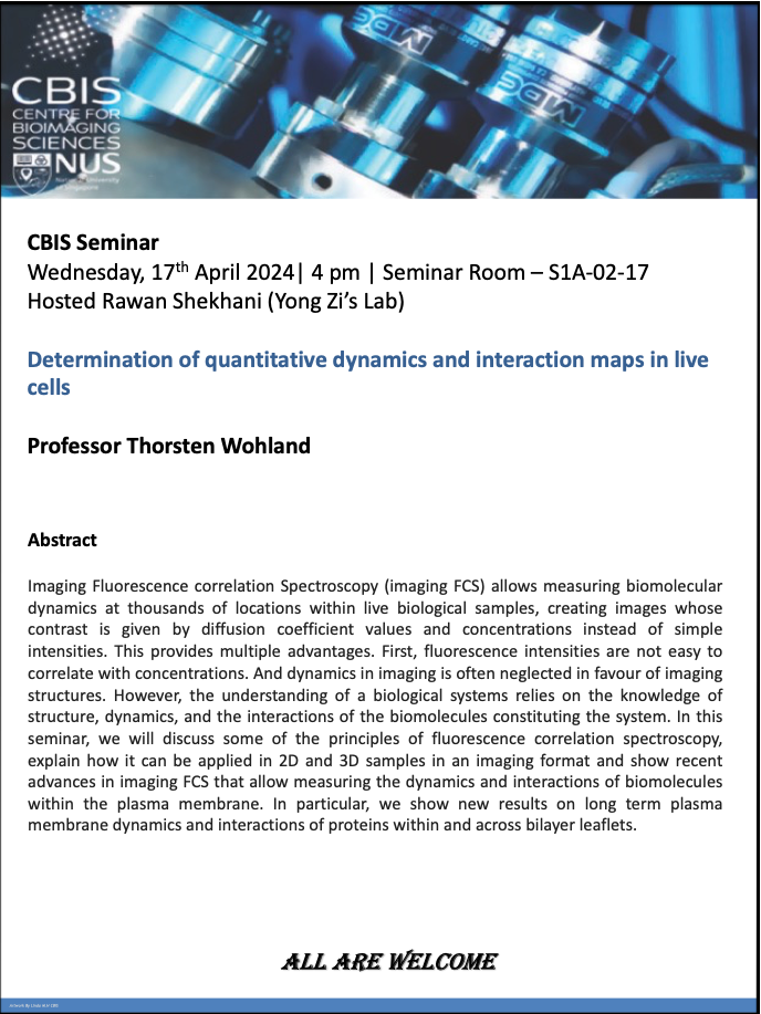 CBIS Seminar: Determination of quantitative dynamics and interaction maps in live cells