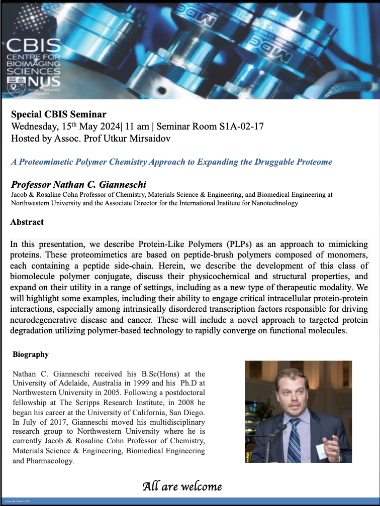 Special CBIS Seminar: A proteomimetic polymer chemistry approach to expanding the druggable proteome