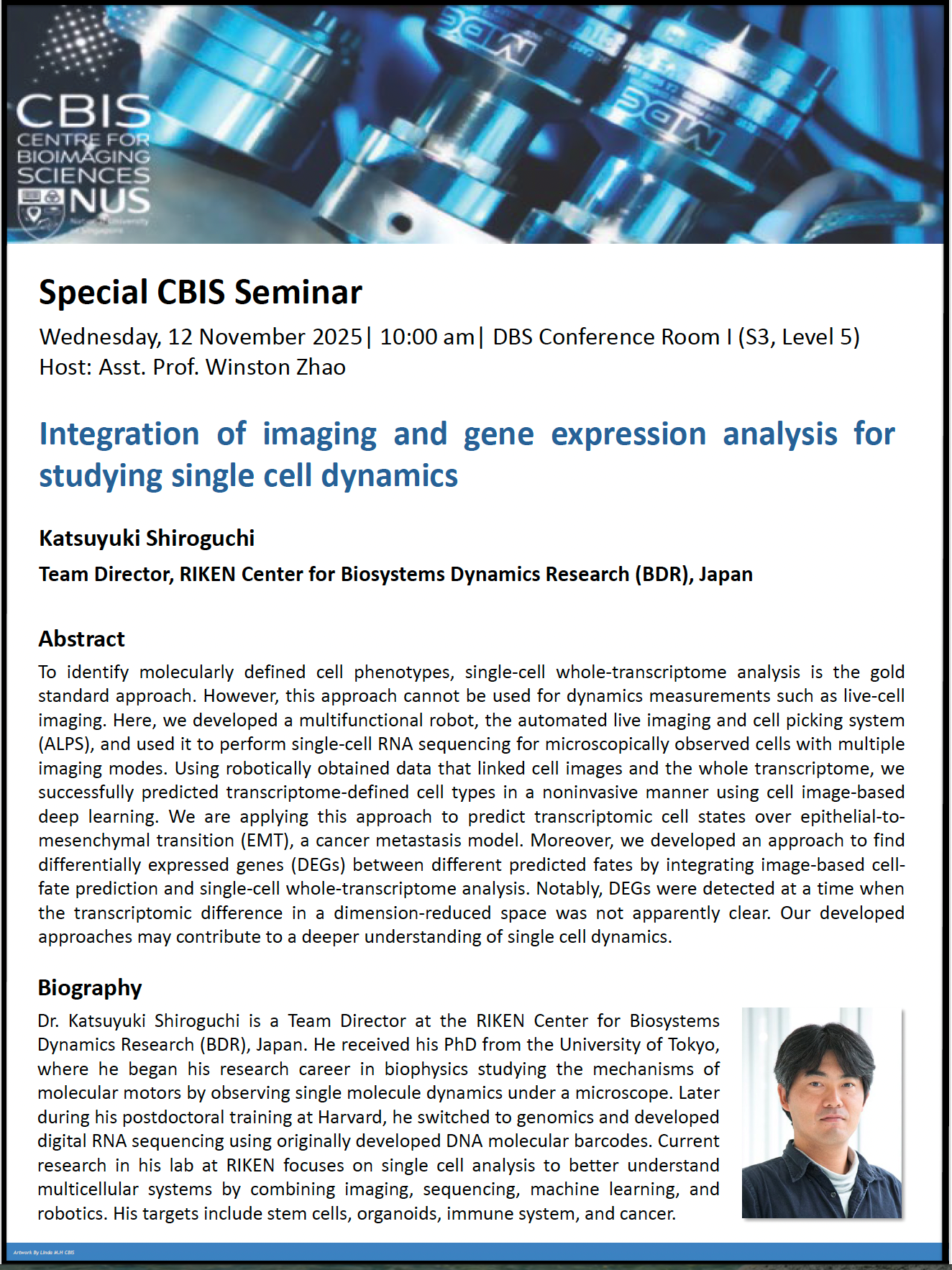 CBIS Special Seminar: Integration of imaging and gene expression analysis for studying single cell dynamics
