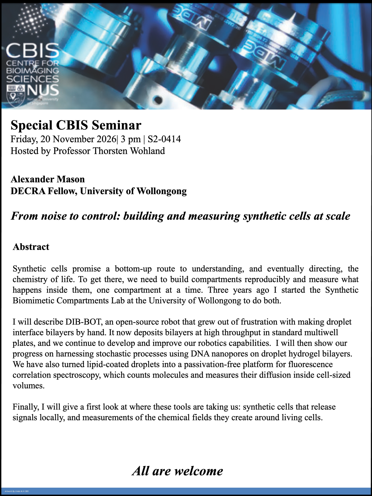 Special CBIS Seminar: From noise to control: building and measuring synthetic cells at scale